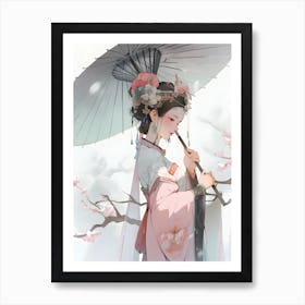 Chinese Girl With Umbrella Art Print