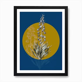 Vintage Botanical Persian Lily on Circle Yellow on Blue n.0266 Art Print