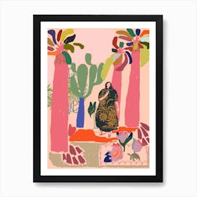 Woman In tropical Flower Garden Art Print