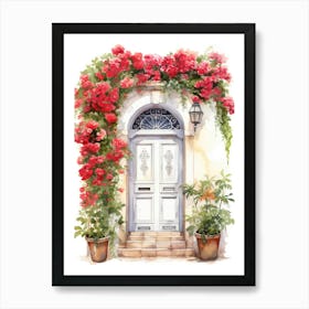 Malaga, Spain   Mediterranean Doors Watercolour Painting 3 Art Print