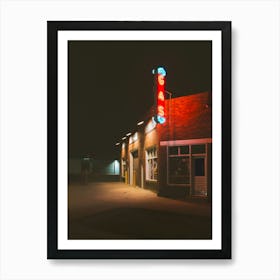 Old Route 66 Gas Station at Night Art Print