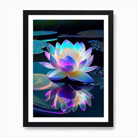 Blooming Lotus Flower In Pond Holographic 4 Art Print