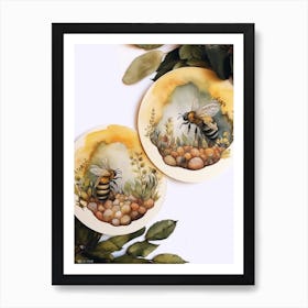 Hedgehogging Mining Bee Beehive Watercolour Illustration 1 Art Print