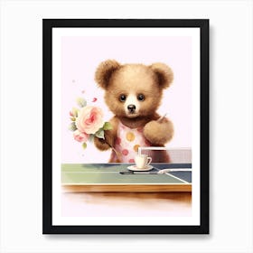 Table Tennis Teddy Bear Painting Watercolour 2 Art Print