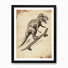 Vintage Dimetrodon Dinosaur On A Skateboard 1 Art Print