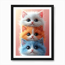 Cute Cats Stacked Together 2 Art Print