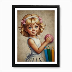 Little Girl Holding A Pink Ball Art Print