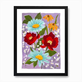 Flowers On A Purple Background Art Print