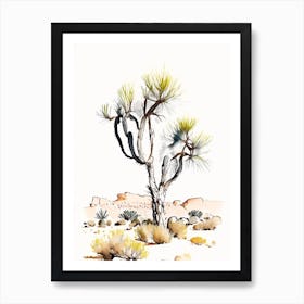 Joshua Trees In Grand Canyon Minimilist Watercolour  (2) Art Print