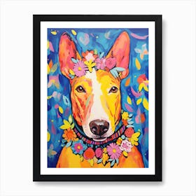 Bull Terrier Portrait With A Flower Crown, Matisse Painting Style 4 Art Print
