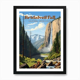 Bridalveil Fall California United States Yosemite Travel Illustration Art Print