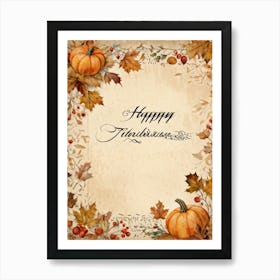 Autumn Themed Calligraphy The Text Delicately Forming The Words For Happy Thanksgiving An Homage (2) Art Print