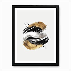 Gold And Black Brush Strokes 12 Art Print