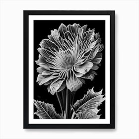 Calendula Leaf Linocut 3 Art Print