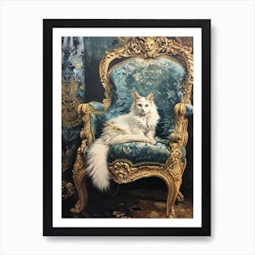 White Cat On A Rococo Throne Art Print