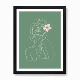 One-Line Woman With A Flower Art Print