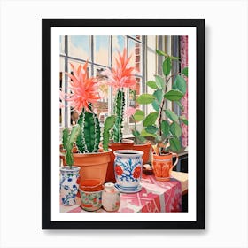 Cactus Painting Maximalist Still Life Christmas Cactus 1 Art Print