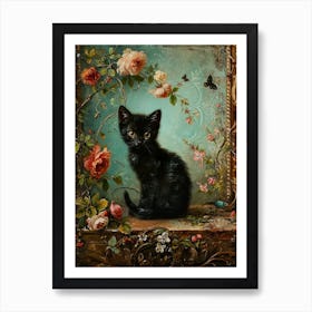 Black Rococo Inspired Cat  3 Art Print