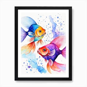 Twin Goldfish Watercolor Painting (24) Art Print