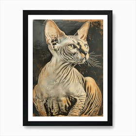 Sphynx Cat Relief Illustration 2 Art Print
