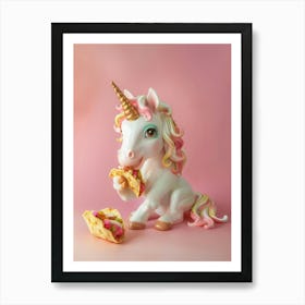 Toy Pastel Unicorn Eating Tacos Art Print