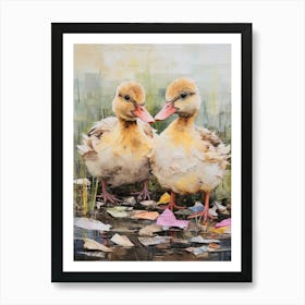 Duckling Mixed Media Paint Collage 2 Art Print