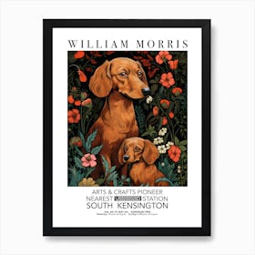 William Morris Print Brown Dog Puppy Portrait Valentines Mothers Day Gift Botanical Art Print