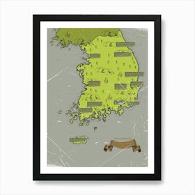 Vintage Map Of South Korea Art Print