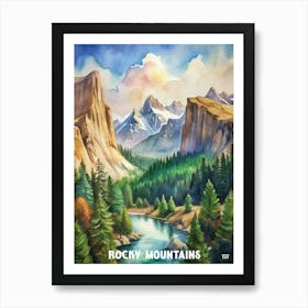 Rocky Mountain National Park Watercolor Painting Art Print