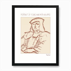 Line Art Minimalist – Portrait Of Young Man With An Apple – Raphael – Classic Painting 1 Art Print