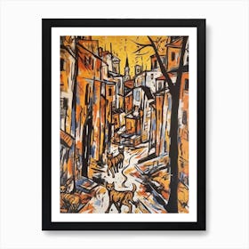 Painting Of A Havana With A Cat In The Style Of Abstract Expressionism, Pollock Style 3 Art Print