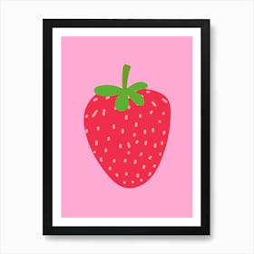 Strawberry On Pink Background Print Art Print