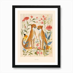 Folksy Floral Animal Drawing Jaguar Poster Art Print