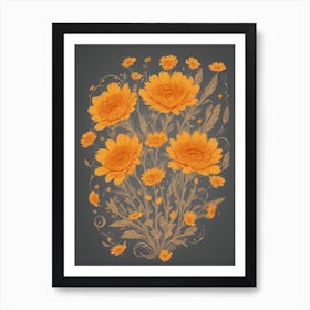 Yellow Flowers, calendula 3 Art Print