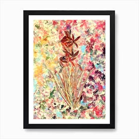 Impressionist Yellow Asphodel Botanical Painting in Blush Pink and Gold Art Print