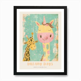 Giraffe & Unicorn Pastel Storybook Style 4 Poster Art Print