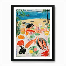 Mediterranean Seafood Lunch Summer Illustration 0 Art Print