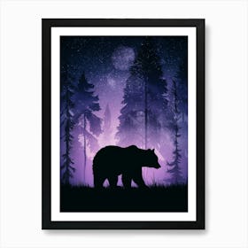 Silhouette Of A Bear In The Forest Art Print