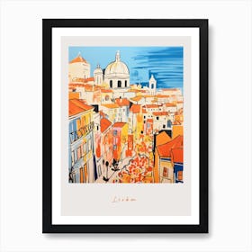 Lisbon Portugal 4 Orange Drawing Poster Art Print