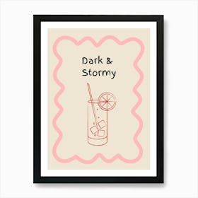 Dark & Stormy Doodle Poster Pink & Red Art Print