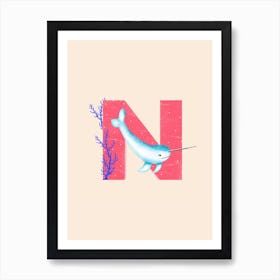 Letter N Narwhal Art Print