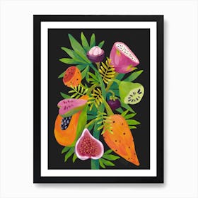 Exotic Fruits On Black Background Art Print