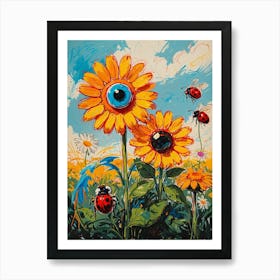 Ladybugs And Sunflowers Art Print