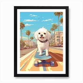 Maltese Dog Skateboarding Illustration 2 Poster