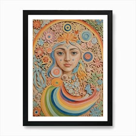 Rainbow Wood Carved Girl Art Print