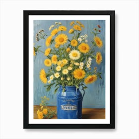 Yellow Daisies In A Blue Vase Art Print