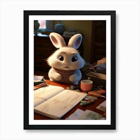 Bunny Brainiac: Adorable Bunny's Study Time Print Art Print