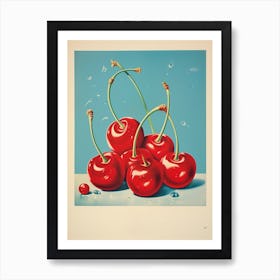 Vintage Cherries Chlak Blue Background  2 Art Print