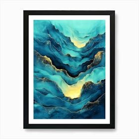 Blue landscape abstraction painting Art Print