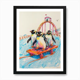 Penguins On A Skateboard Art Print